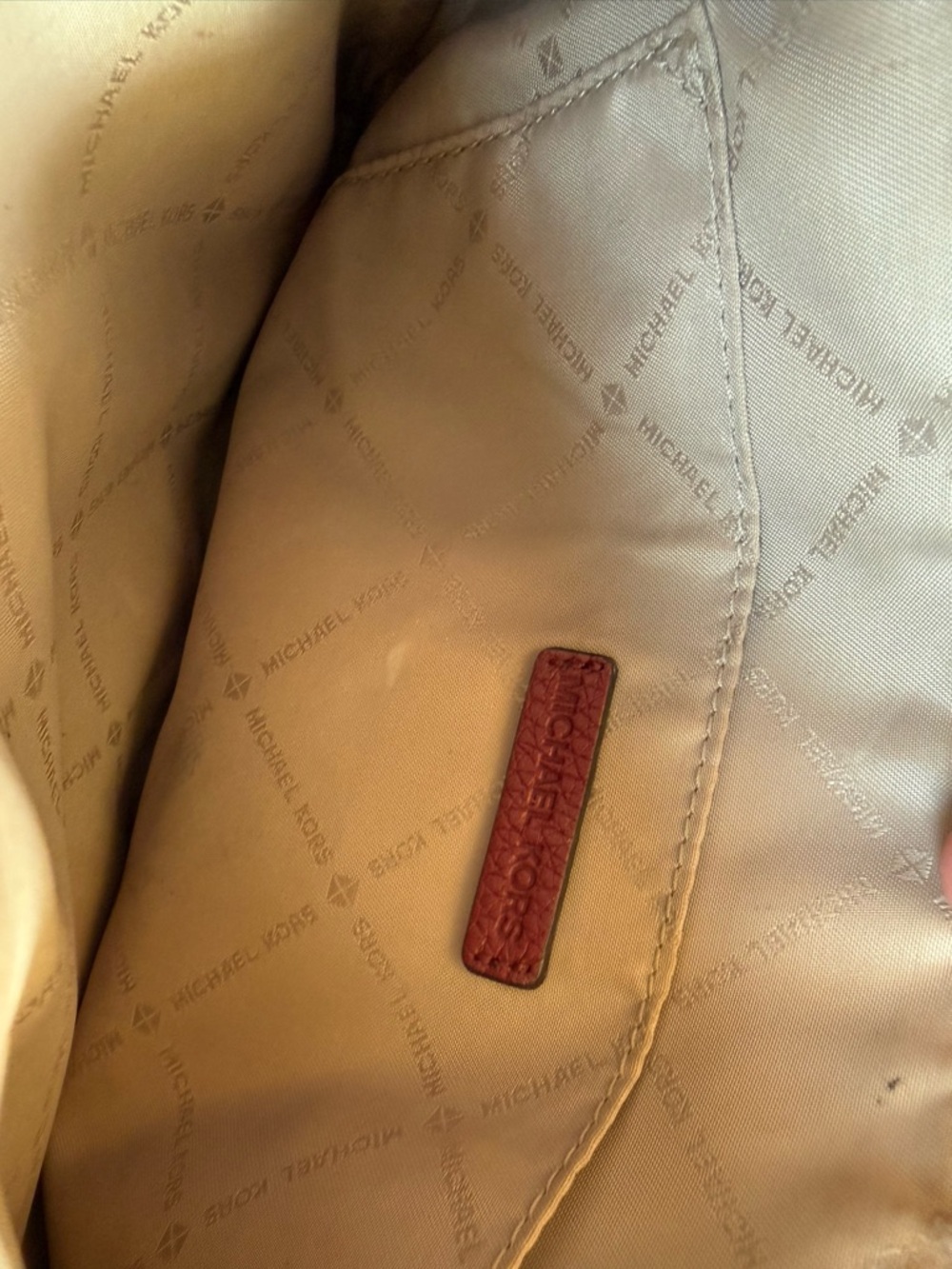 Michael Kors Pebbled Leather Two Toned Crossbody - Burgundy/Wine & Monogram - Picture 5 of 8